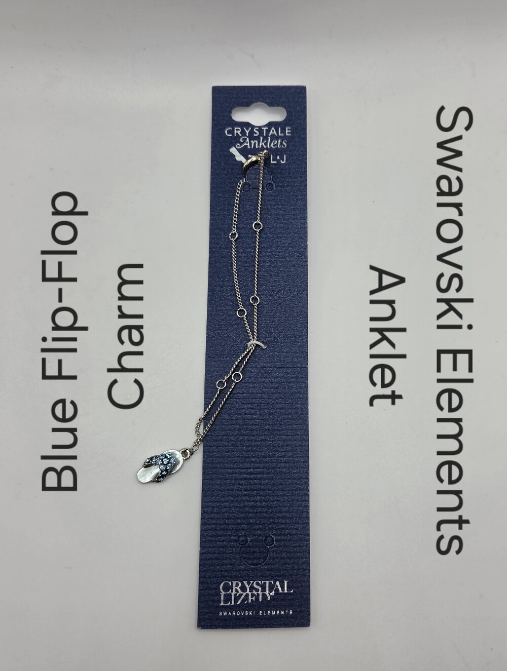 Crystal Anklet Swarovski Elements Blue Flip Flop Charm Silver Tone NWT